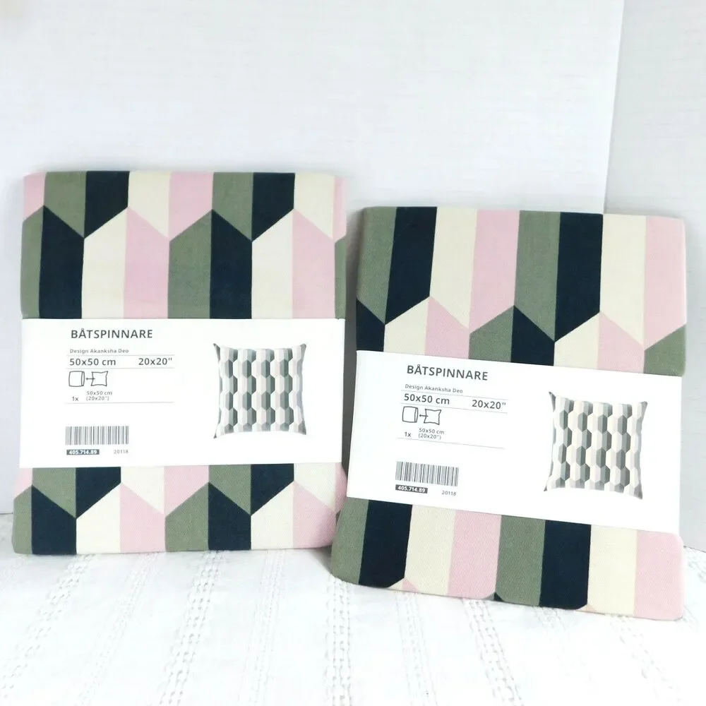Ikea Batspinnare Pillow Cushion Cover 20x20 Geometric 100% Cotton Lot of 2 NWT !